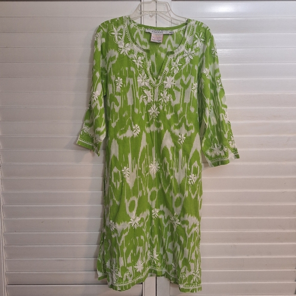 Gretchen Scott Designs Dresses & Skirts - Gretchen Scott Designs Lime Green Embroidered Cotton Tunic Dress